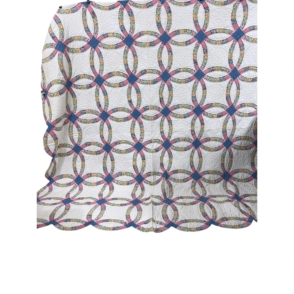 Vintage Double Wedding Ring Quilt 86x86 Cottagecore Full Queen